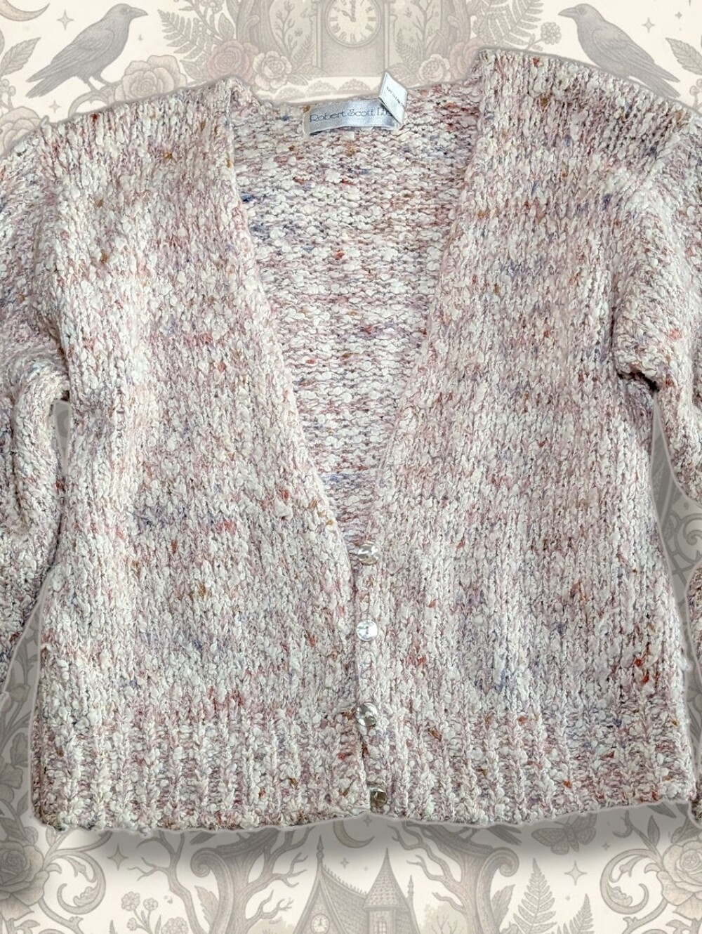 Cottagecore Chunky Knit Confetti Cardigan Sweater Vintage Pastel M